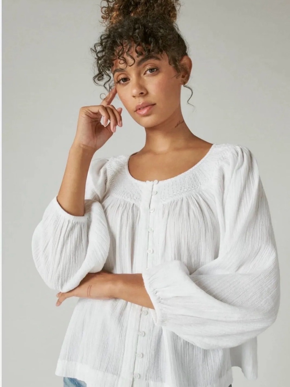 Lucky Brand Embroidered Peasant Blouse Size M